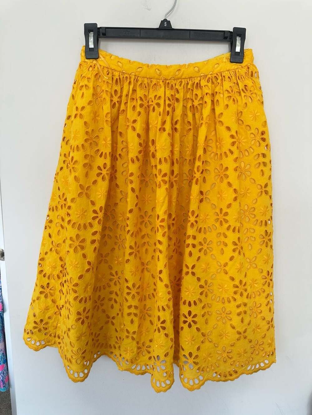 J.Crew Yellow Saffron Embroidered Eyelet Midi Skirt Size 2